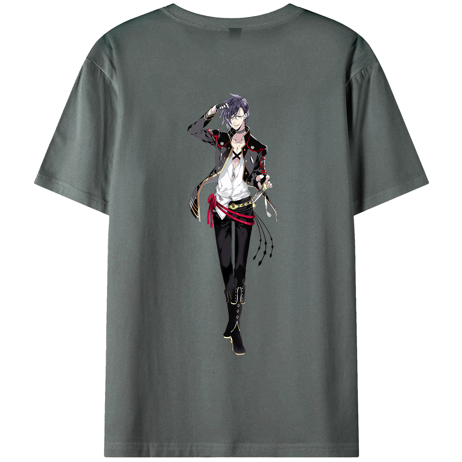 （画像用） 刀剣乱舞 Touken Ranbu 綿100％ メンズ半袖Tシャツ（バックプリント） 通気性